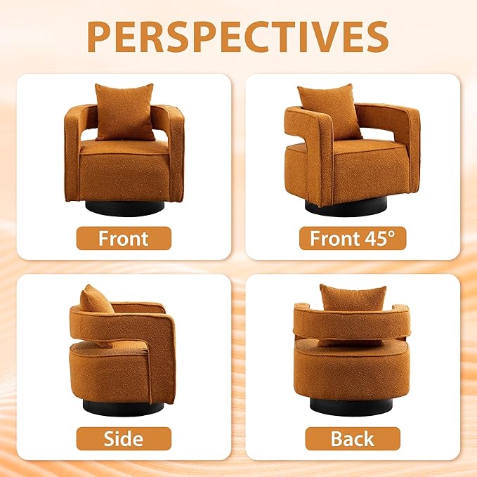 Aoiy &amp Wifon 28.95 W Swivel Accent Chairs for Living Room 360 Degree Swivel Barrel Chair Living Room Accent Chair Boucle Caramel
