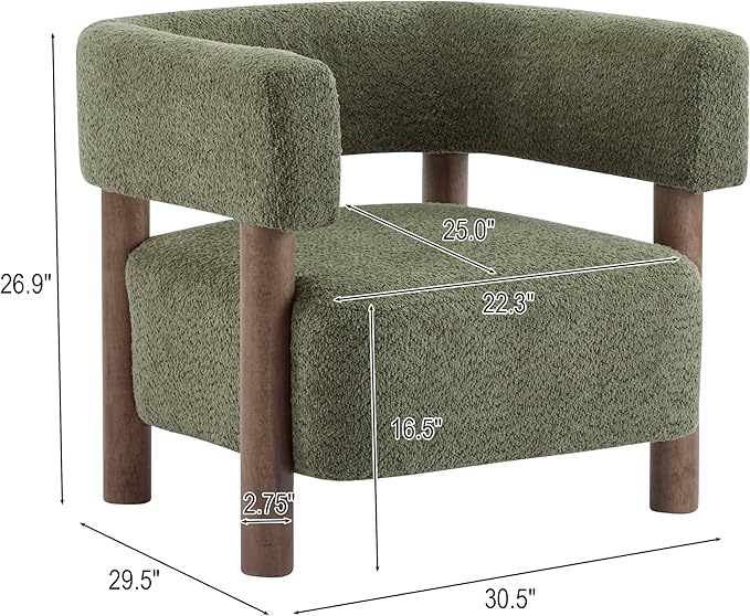Christopher Knight Home Carly Low Profile Accent Chair Round Backrest Side Chair Living Room Armchair with Boucle Fabric CushionComfy Reading Chair for BedroomWooden Single Lounge SofaOlive Green