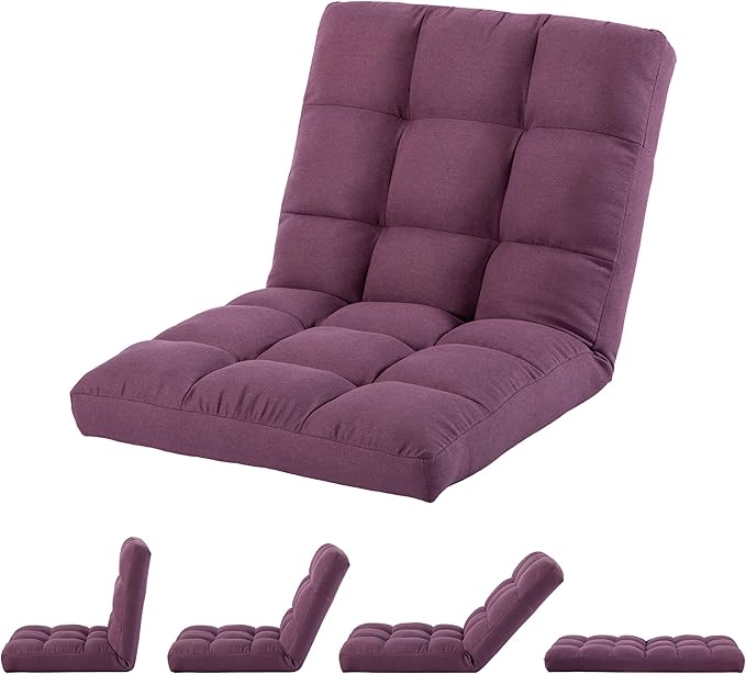 Folding Floor Chair with Back Support Adjust Lay Flat Recliner Oversized Lounge Wide Lazy Boy Gaming Ergonomic Single Sofa Seat for Living Room Bedroom(Purple)