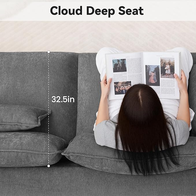 89 Cloud Boneless Loveseat Sofa Couch Deep Seat Love Seat Sofa with Lumbar Pillow 2-Seater Compressed Couches for Living Room Chenille Grey
