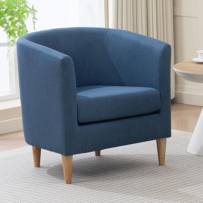Accent Barrel Chair Modern Comfy Living Room Chairs with Armrest Small Reading Chair with Cozy Soft Padded for Bedroom Reception Room Cafe Blue