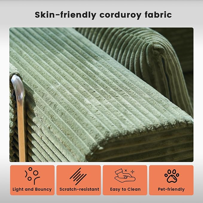Convertible Sleeper Sofa Bed Corduroy Upholstered Green Modular Floor Couch Queen/King Size Foldable Futon with Memory Foam for Apartment Living Room Bedroom (Off White) (single-sided armrest 80.15)