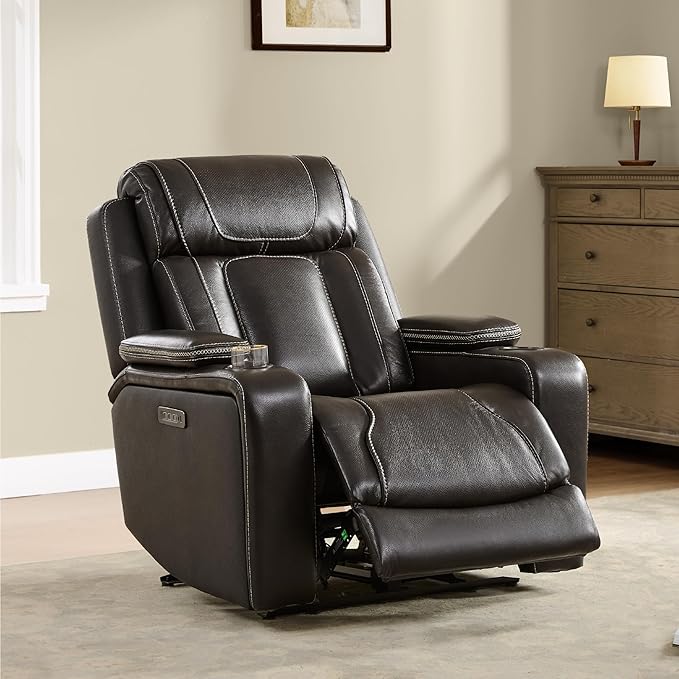 Watson &amp Whitely Electric Recliner Chairs for Adults Oversized Genuine Leather Recliner Super Zero Gravity Reclining Chair W Triple-Motor Adjustable Headrest &amp Lumbar Support Dark Brown