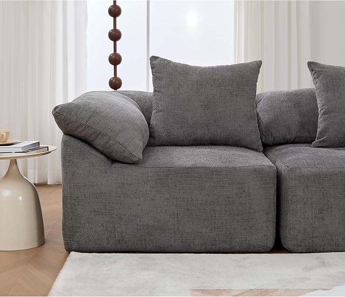 142 L Shaped Chenille Sectional Sofa Oversized Fluffy Cloud Couch with Memory Foam 5 Seater Modular Sleeper Sofa with Ottoman for Living Room No Assembly Gray