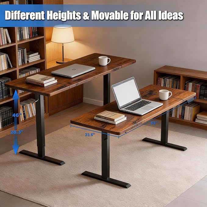 Standing Desk with Splice Board Adjustable Height- 63 inch Mobile Stand up Desk with Wheels Portable Sit Stand Desks Electric with Lockable Casters