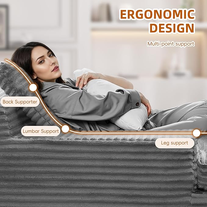 67″Oversized Chaise Lounge Chair Indoor Boneless Couch with Deep Seat Wide Arms Reading Chairs No Assembly Corduroy Chair Upholstered Lounge Sofa for Living Room Grey