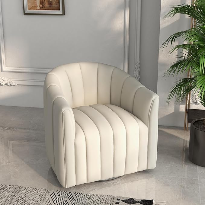 Swivel Accent ChairCuddle Modern Barrel ArmchairComfy Velvet Round Chair with Metal Base for Living Room Bedroom(Beige)