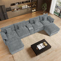 163 Oversized U Shaped Cloud Couch Modular Sectional Sofa 6 Seat Sofa Set for Living Room Comfy Fluffy Chenille Deep Seat with Movable Ottoman Storage Central Console USB Ports Cup Holders Grey