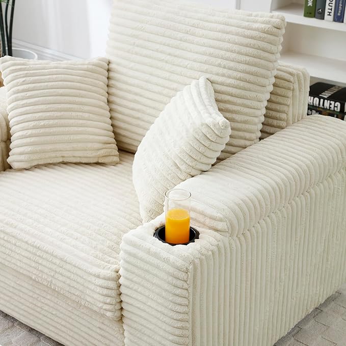 70.8 W Luxurious Corduroy Loveseat with Ottomans - Plush and Cozy Modular Sectional Sofa Set with Pillows Rack for Cozy Reading Compact Living Room (Beige &amp Two Seats)