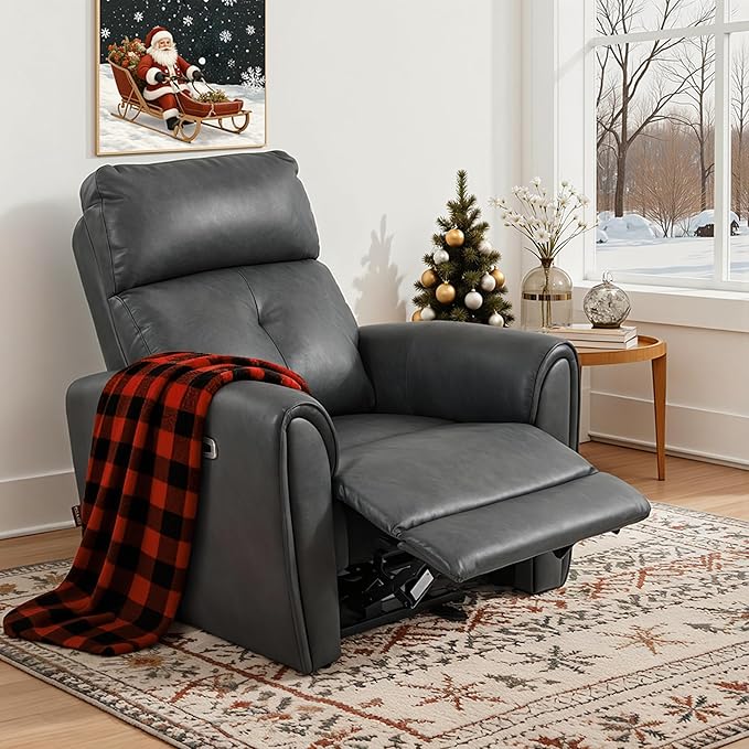 MCombo Power Small Recliners for Small Spaces Living Room RVs Modern Style Zero Wall Hugger Recliners Chair with Lumbar Support USB&ampCharging Ports FSC Certified Faux Leather PR699 (Dark Grey