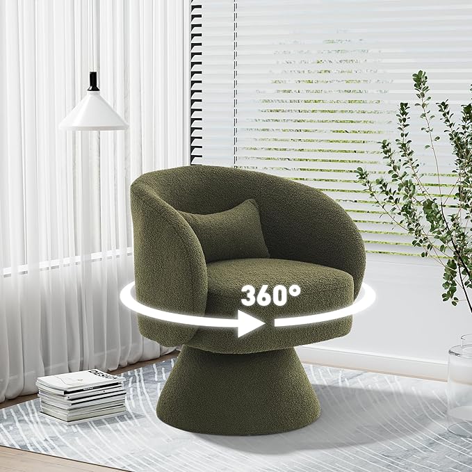 Swivel Barrel Chair Set of 2 Upholstered Swivel Cuddle Accent Chairs for Living Room Comfy 360°Small Boucle Sherpa Barrel Armchair for Bedroom Nursery (Emerald GreenTeddy)