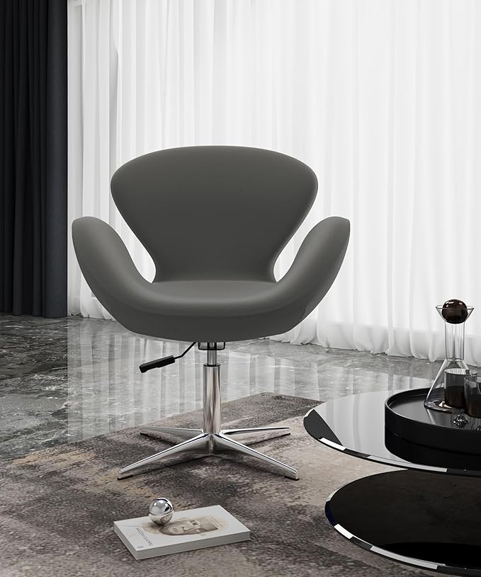 Manhattan Comfort Raspberry Adjustable Swivel Accent Chair with 360° Turn Polished Chrome Base Modern Retro Design Versatile Seat Ideal for Any Room Set of 1 Grey