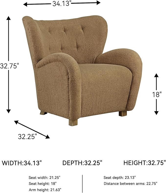 Signature Design by Ashley Larbell Contemporary Faux Shearling Tufted Upholstered Accent Chair with Wingback Light Brown