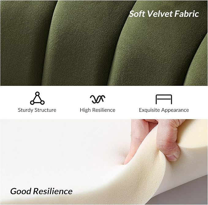 Velvet Upholstered Loveseat Sofa with Gold Metal Legs Modern Comfy Small Love Seat with Flower Shaped Back 2-Seater Sofa Accent Couch for Living Bedroom Leisure Areas Moss