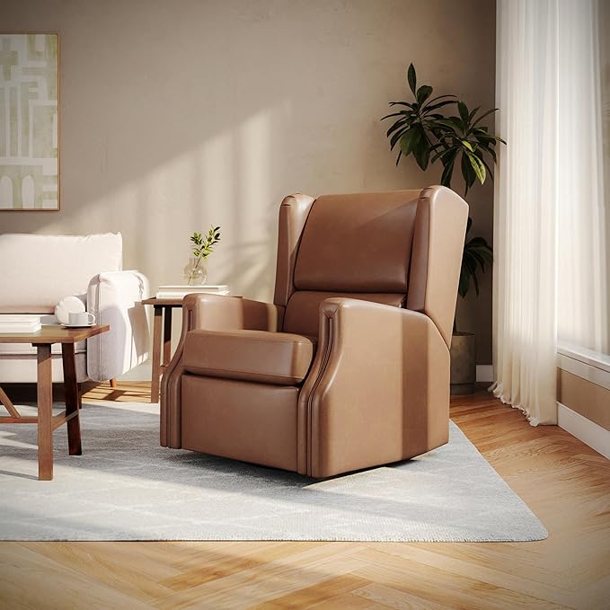Flash Furniture Omma Swivel Glider Rocking Recliner Manual Wingback Recliner with 360 Degree Swivel for Living Room Bedroom or Nursery Cognac LeatherSoft