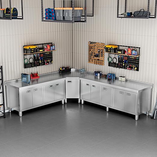 WWK 70 x 21 Stainless Steel Table with Cabinet Commercial Kitchen Table for Prep &amp Work Heavy Duty Work Cabinet with 5 Doors for Outdoor Kitchen Restaurant Hotel Garage and Cafe