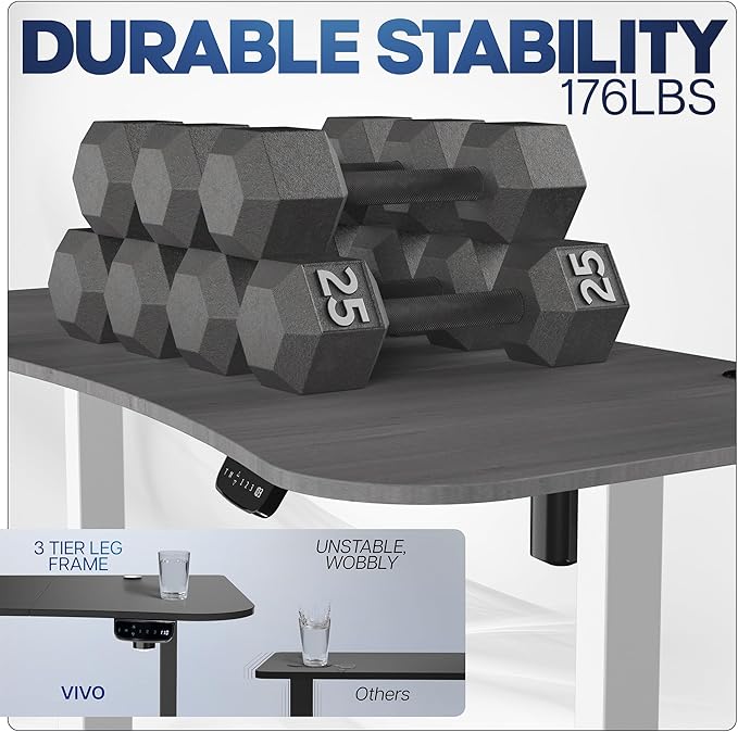 VIVO Electric 63 x 32 in Standing Desk Memory Height Adjustment 176 lb Frame Support 2E Series Dark Gray Top White Frame DESK-KIT-2EWG