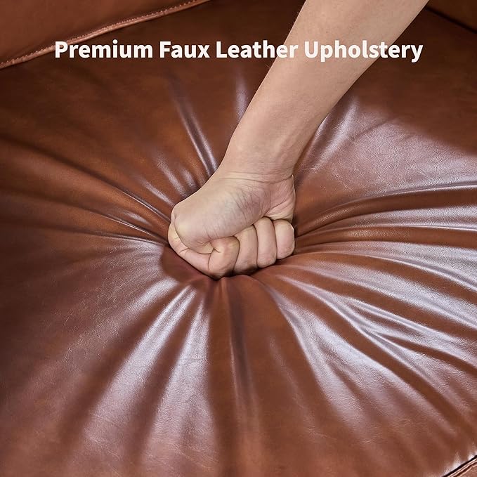 Faux Leather Armchair for Living Room Mid-Century Accent Chair with Deep Seat Cushion Upholstered Comfy Reading Chair Single Sofa Chair for Bedroom Apartment Office Brown
