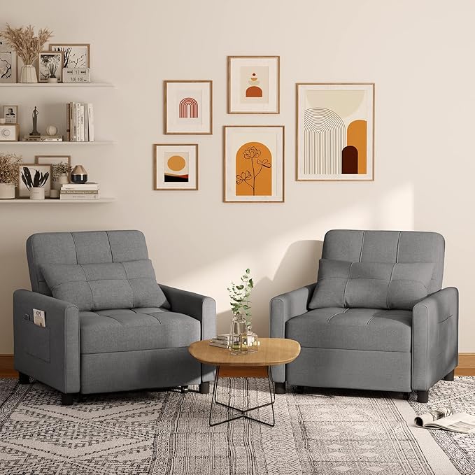 Aiho Sleeper Sofa Chair with Bed 3-in-1 Convertible Sofa Bed in Modern Linen Fabric for Apartment Living Room Study Dark Gray