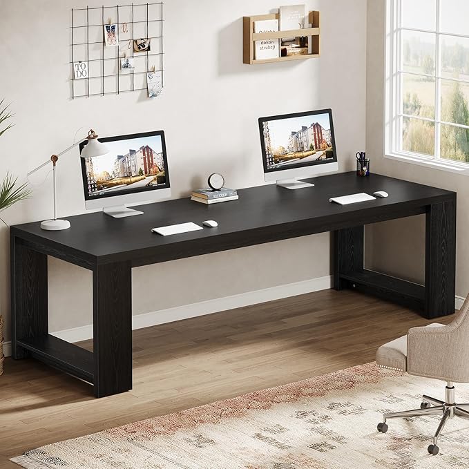 Tribesigns 2 Person Desk Set of 2 86.6 Inches Extra Long Desk Two People Computer Writing Table All Wood Large Desks Workstation for Home Office Black
