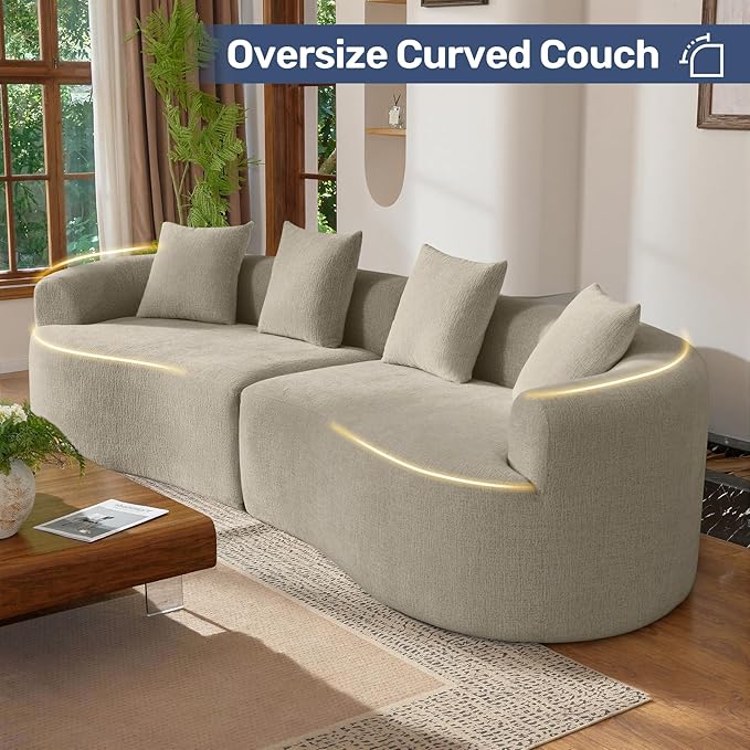 110” Modern Curved SofaOversized Couch for Living RoomCloud Couch with Boneless CouchsModular Sectional Sofa with Deep SeatNo Assembly RequiredBrown