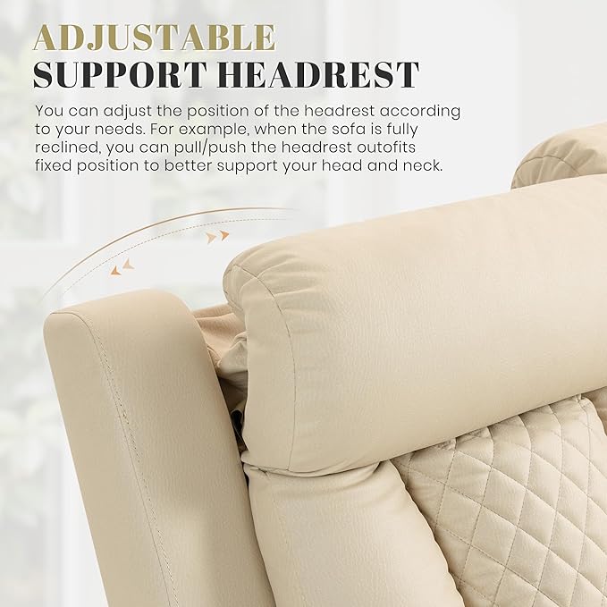 Zero Wall Hugger Power Reclining Loveseat with Adjustable Headrest Fabric Electric Recliner Sofa with USB &amp Type-C Ports Dual Cup Holders 2-Seater Couch for Living Room RV Home Theater (Beige