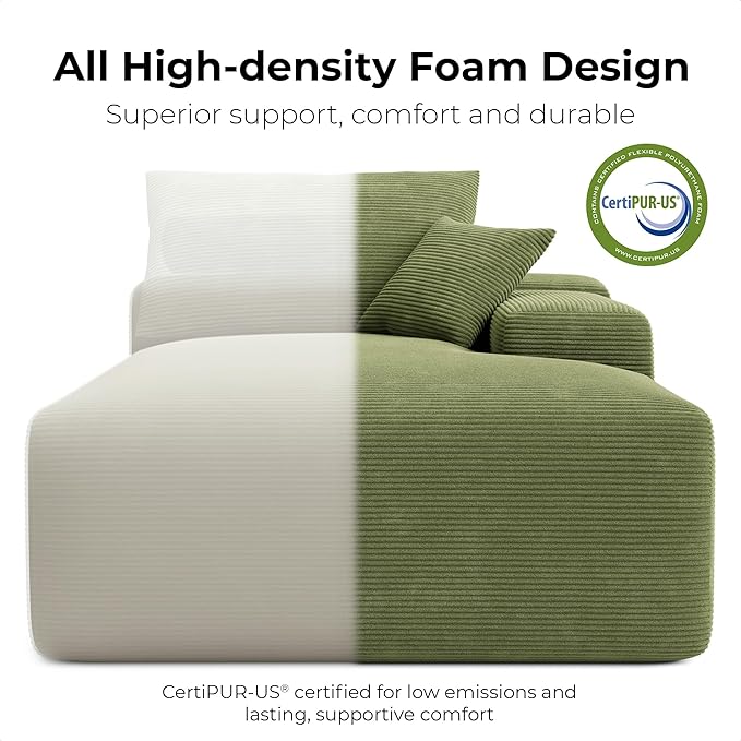 LIKIMIO 120 Modular Sectional Sofa Modern Boneless Cloud Couch Oversized 3-Seater Comfy Deep Seat L-Shaped with Chaise for Living Room No Assembly Required Corduroy Upholstery Green