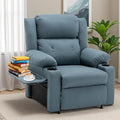 Power Recliner Chair with Vibration Massage &amp HeatUpholstered Faux Leather Single Reclining Sofa with Side Pockets Side Table for Living Room Home Theater (Blue)