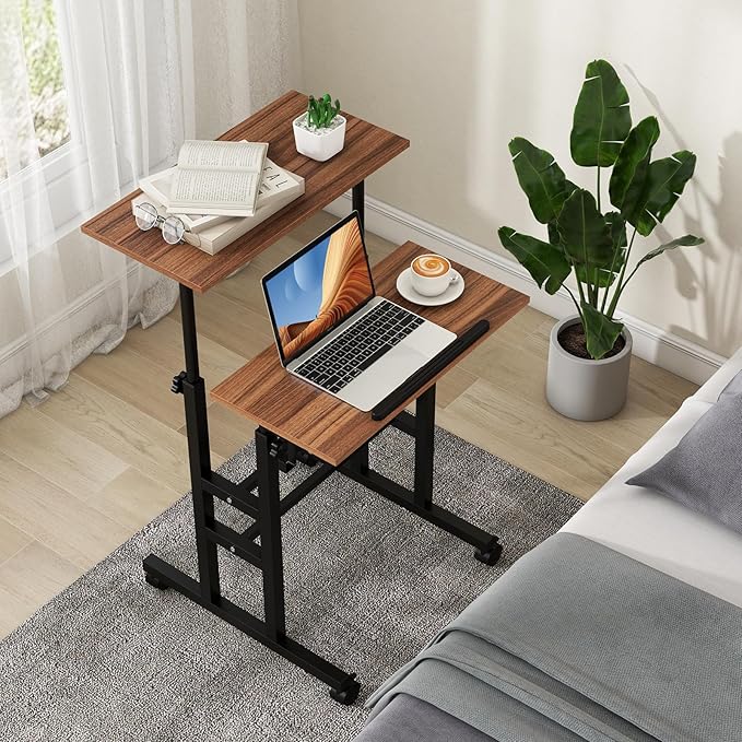 Tangkula Mobile Standing Desk Height-Adjustable Laptop Podium Cart with Tilting Tabletop &amp Adjustable Angle Rolling Stand Up Computer Desk with 2 Hanging Hooks &amp Lockable Casters for Home Of