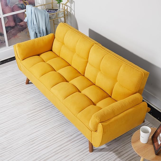 ERYE Modern Convertible Tufted Futon Sofa Bed Split Adjustable Backrest Loveseat Sofabed W/Removable Padded Armrests and Wood Legs for Living Space/Guest Room
