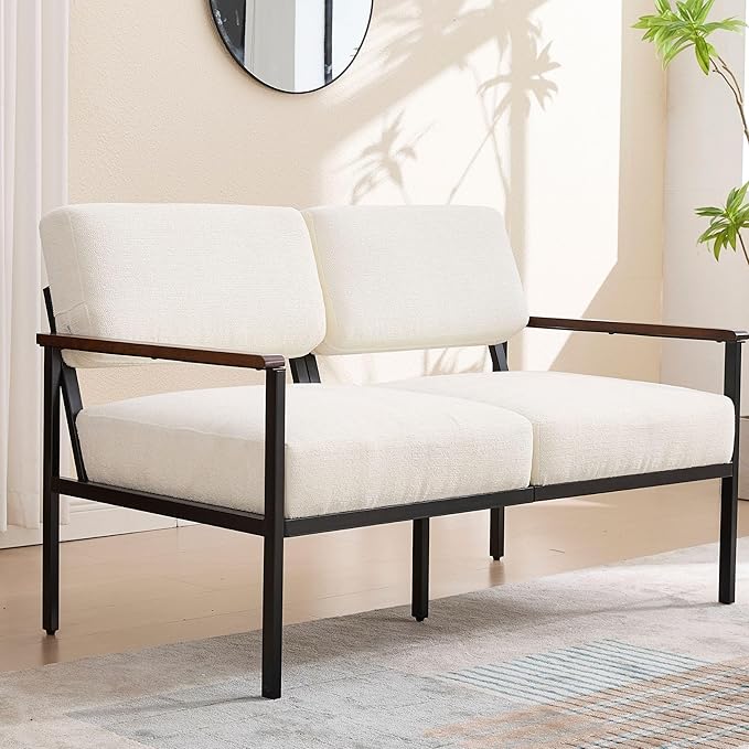 Wahson White Chenille Loveseat Couches 52 Inch Modern Comfy Upholstered Sofa with 2-Seat Small Sofa Couch Lounge Chair Mini Teen Couch for Living Room/Bedroom/Small Spaces/Office