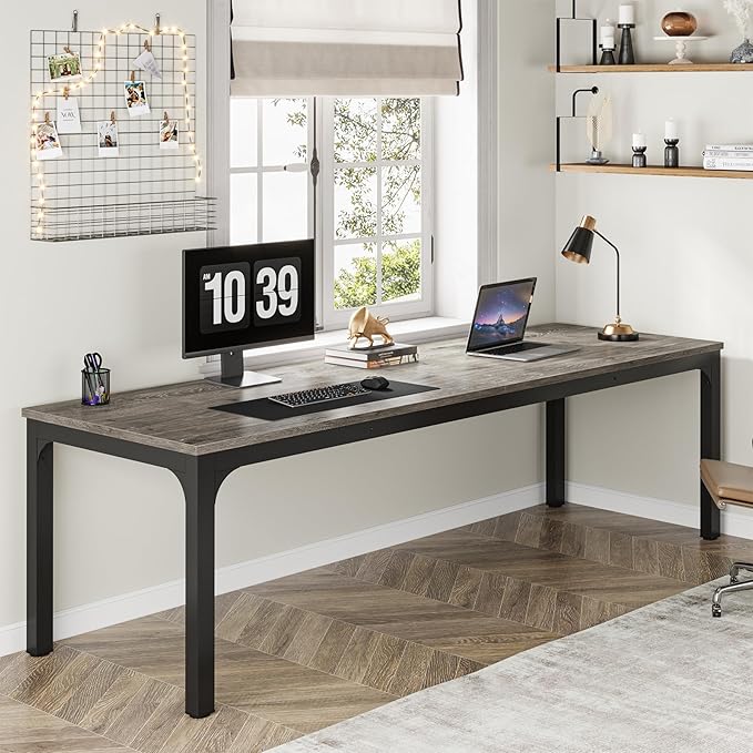 Tribesigns 78.7 Inches Extra Long Computer Desk 2 Person Desk Double Long Desk Workstaion for Home Office (Gray+Black)