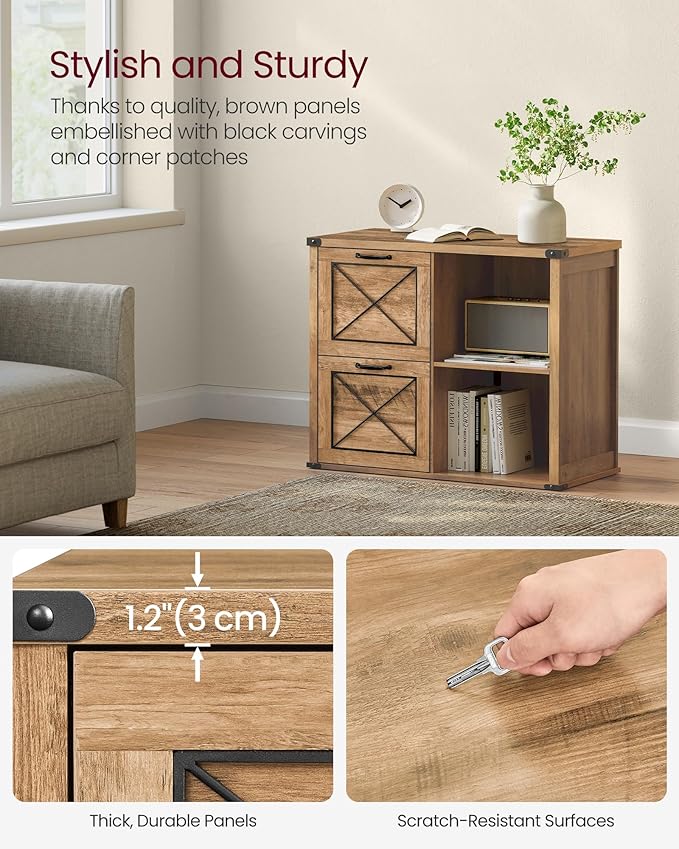 VASAGLE Lateral File Cabinet Filing Cabinet with 2 Drawers Printer Stand 2 Open Compartments Fit A4 Letter Size Hanging File Folders for Home Office Farmhouse Style Honey Brown UOFC049T41