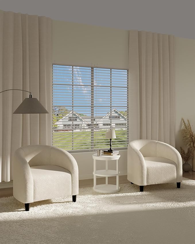 GarveeHome Accent Chair Boucle Barrel Chairs Living Room Chairs Round Armchairs for Bedroom Waiting Room Office Reception Chairs(Beige)