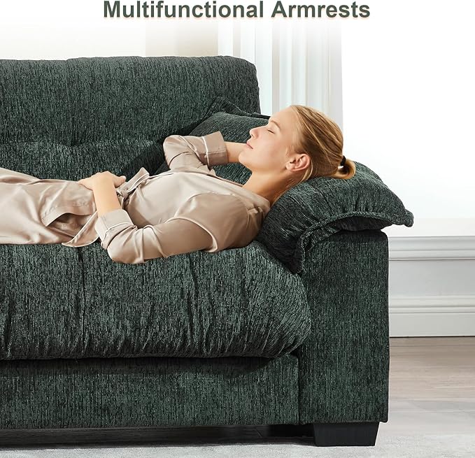 90.5 Modular Cloud Sofa 2 Seater Couch Oversized Loveseat with Armrest Pillow Comfy Tufted Couch Deep Seat Love Seats for Living Room Apartment Small Space- Green