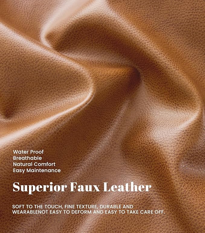 Kingfun Faux Leather 3 Seat Couch for Living Room Mid Century Modern Sofa with Rolled Arms and Deep Seats Fluffy Comfort for Apartment Easy to Assemble Mid Brown