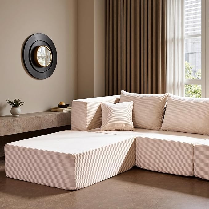 YINIX 140 Modular Sectional Sofa Couches Corduroy Sleeper Deep Seat Sofa Bed Comfy Cloud Couch for Living Room Floor Sofa 6 Piece Free Combination Compression No Assembly Required Beige