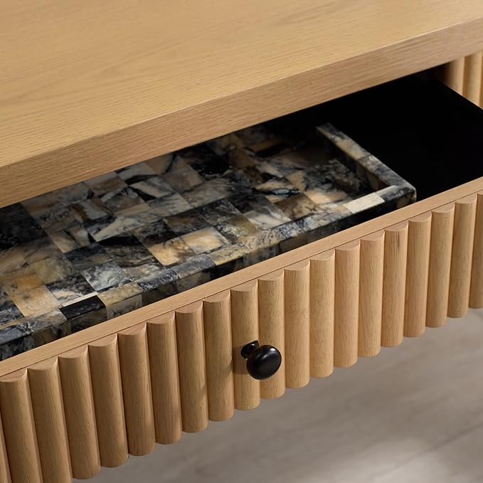 SAFAVIEH Couture Collection Shelbie Oak Brown &amp Black 1-Drawer Reeded Computer Table Office Writing Desk