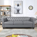 RARZOE Modern 3 Seater PU Chesterfield Sofa Upholstered Tufted Button Leather Chesterfield Couch Classic Faux Leather Settee with Nailhead Trim Scroll Arms for Living Room Bedroom(Grey)