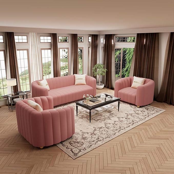 42 Velvet Sofa Chair for Living Room Modern Single Sofa with Gold Metal Sphere Legs (Pink-1 Seater)