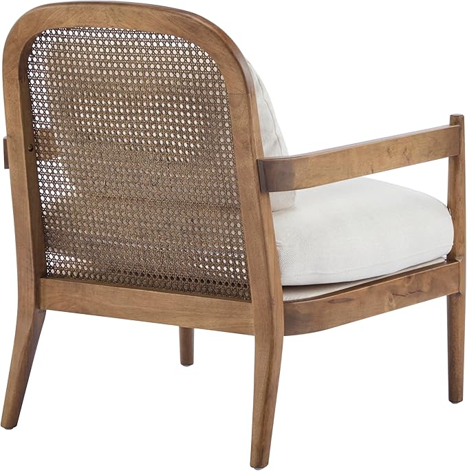 Christopher Knight Home Nadine Modern Club Chair Set of 2 with Cushion Wooden Living Room Accent Chair with Rattan Open Back Bedroom Comfy Reading Chair Beige+Light Brown
