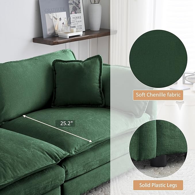 GNIXUU Upholstered Living Room Furniture Sets Inclued 2 Pieces loveseat Sofa Modern Chenille Deep Seat Couch Set for Living Room and Bedroom(2+2 seat Green)