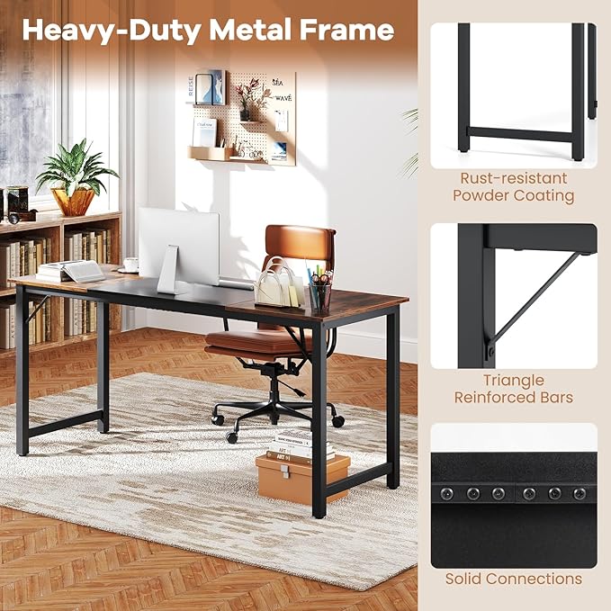 GOFLAME 63” Computer Desk Heavy Duty Metal Frame Laptop Table Writing PC Table Rectangle Home Office Desk Conference Table Meeting Room Boardroom Desk Working Task Desk for Bedroom Study