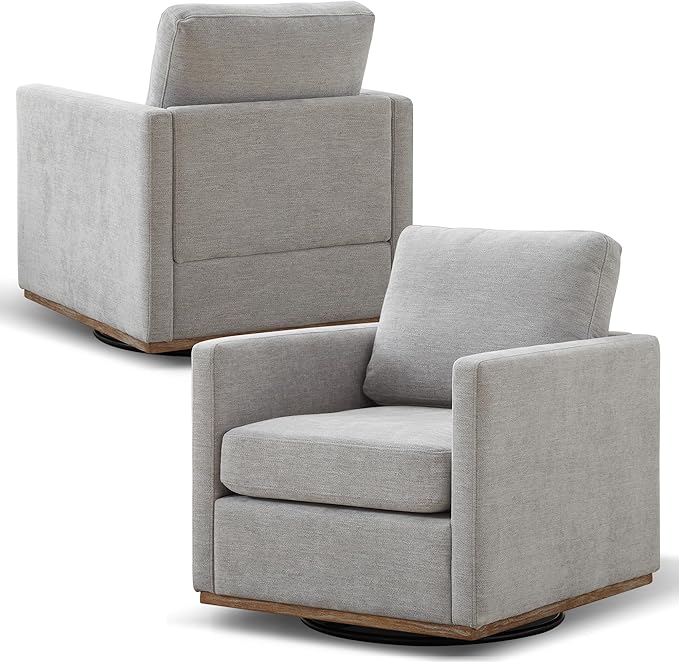 Aoiy &amp Wifon 30.7 W Swivel Accent Chair Set of 2 Mid Century Modern Swivel Chairs for Living Room Comfy Small Accent Chair Wavy Chenille Light Gray