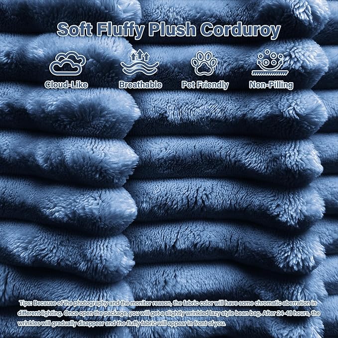 Modular Sectional Sofa Cloud Couch 108'' Comfy U Shaped Sectional Couches for Living Room Deep Seat Cozy Fluffy Corduroy Boneless Couch Sectionals Sofa with Movable Ottomanm Blue
