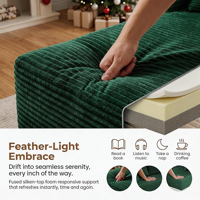 Realbear 108 Cloud Sectional Couch Sofa with L-Shape Chaise Modular Sectional Couch with Deep Seat for Living Room Bedroom No Assembly Required (Green 108 Left Facing Chaise)