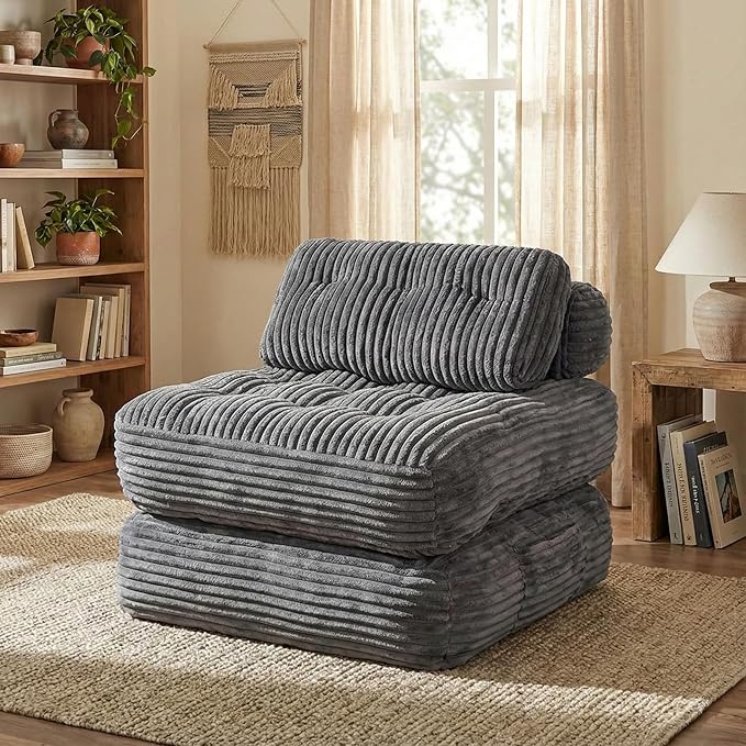 Boneless Chair Folding Sofa Bed with Pillow Sleeper Sofa with Back Support Sleeper Chair Portable Fold Out Chair Bed Comfy Foldable Mattress for Living Room Dark Grey Single