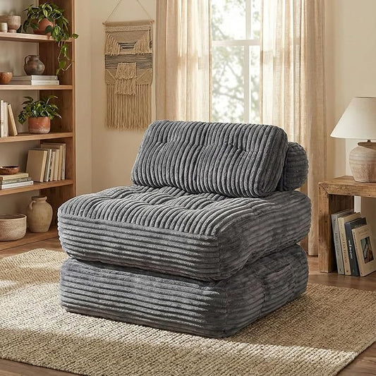 Boneless Chair Folding Sofa Bed with Pillow Sleeper Sofa with Back Support Sleeper Chair Portable Fold Out Chair Bed Comfy Foldable Mattress for Living Room Dark Grey Single
