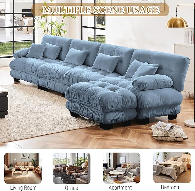 Modular Sectional Sofa 173.2 Oversized L Shaped Couch with 6 Pillows Chenille Deep Seat Soft Sofa Couches Comfy Cloud Couch for Living Room (Blue 4 Seat + 1 Ottoman)