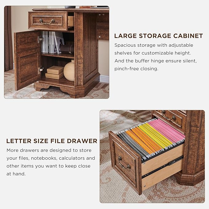 T4TREAM L Shaped Desk with Drawers59 Farmhouse Wood Home Office Executive DeskCharging StationFile Drawer Storage CabinetComputer Desk for Work and Study (Reclaimed Barnwood)